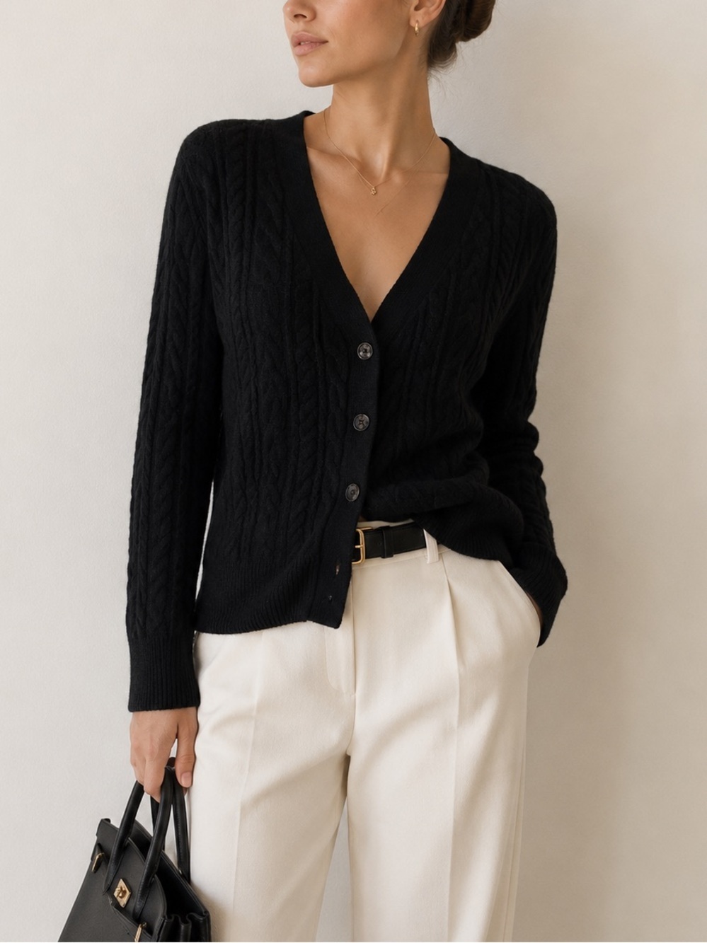 Vineyard Vines Cable Knit Cashmere Cardigan Sweater Size Small Black